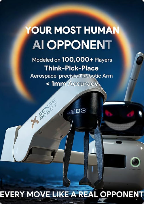 AI Chess Robot with Robotic Arm Electronic Computer Chess Board– 25 AI Levels, 1200+ Exercises, Endgame Trainer, Classic Game Replay, Voice Coaching, Lichess Integration